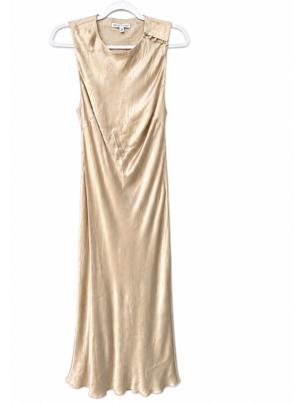 Shona Joy Dress Satin Maxi Bridesmaid Nude Champagne Glam Chic size 6